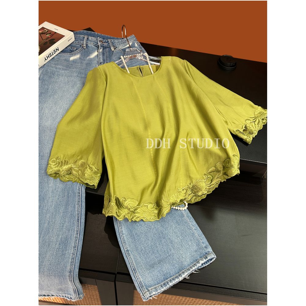 New Chinese style Jade Rabbit Koi Carp Loose Five Sleeve Retro Sunscreen Tencel Shirt Top for Spring Summer 2025 image 18