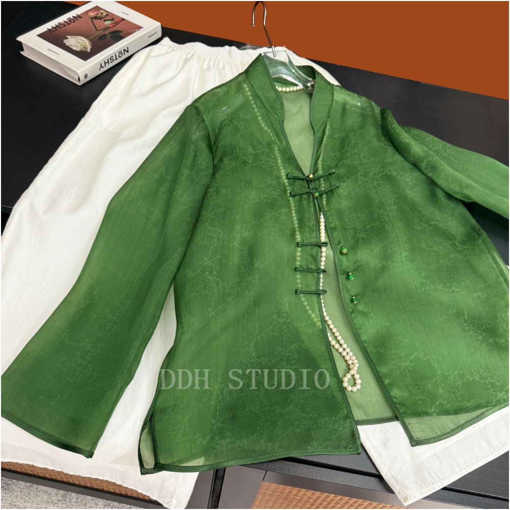 New Chinese style retro silk organza heavy industry nail bead sunscreen short jacket 2025 summer women s new style image 1