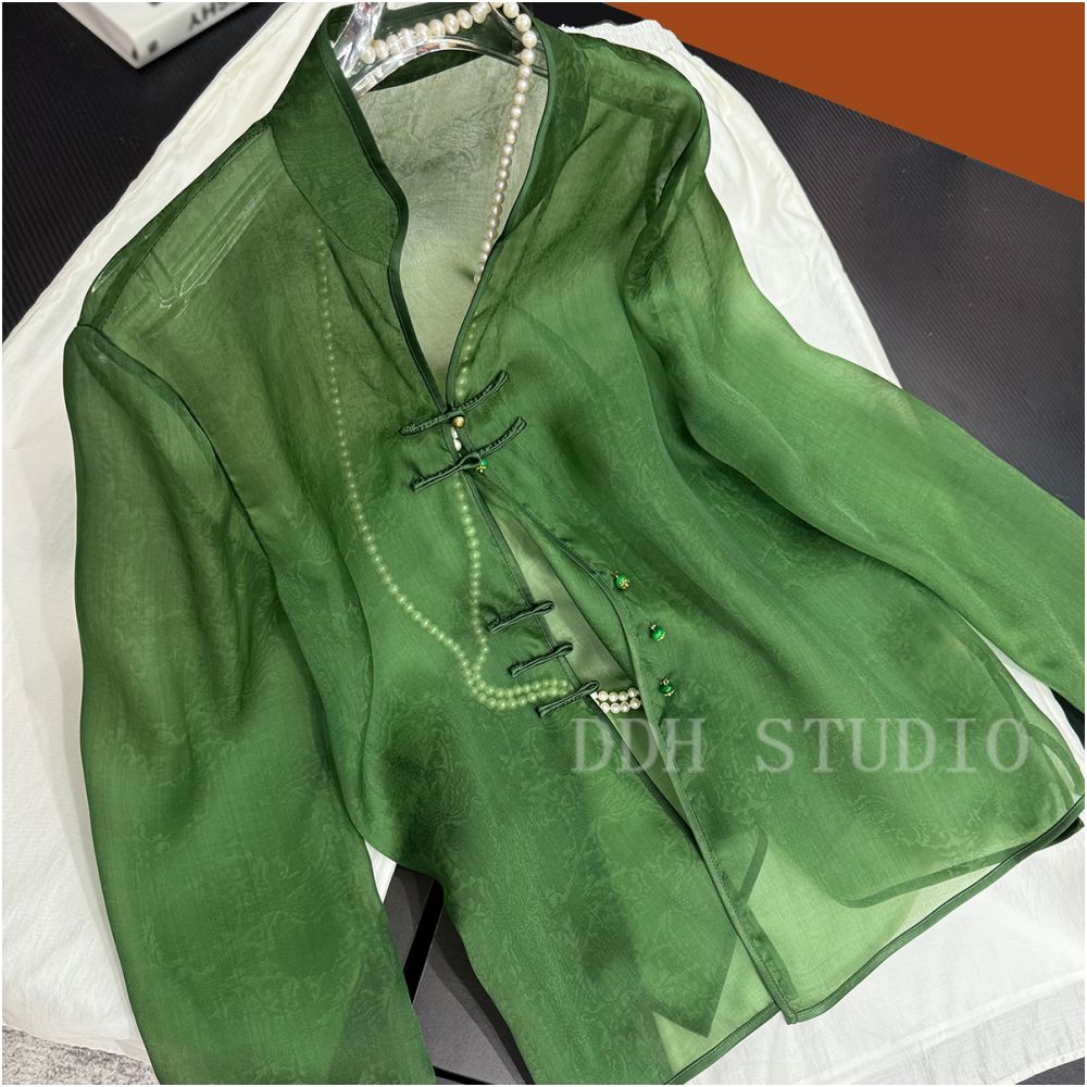 New Chinese style retro silk organza heavy industry nail bead sunscreen short jacket 2025 summer women s new style image 2