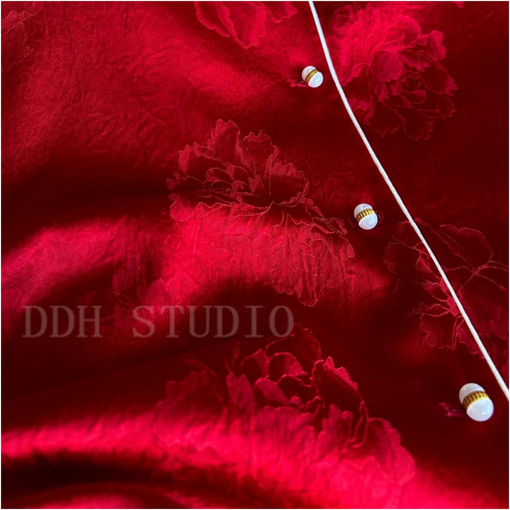 New Chinese style whitening acetic acid New Year red jacquard cotton coat light luxury retro winter cotton coat women s top image 5