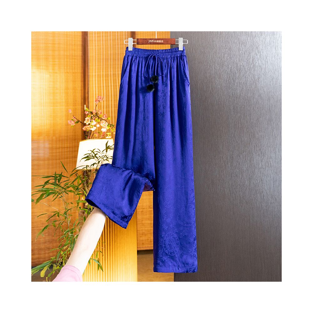 Advanced style new Chinese silk jacquard cotton pants for women in winter 2025 thickened and warm high waisted straight leg wide leg pants image 14
