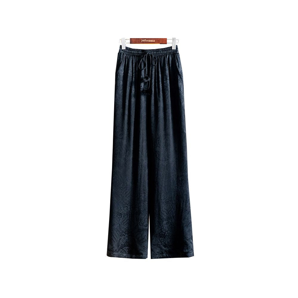 Advanced style new Chinese silk jacquard cotton pants for women in winter 2025 thickened and warm high waisted straight leg wide leg pants image 19