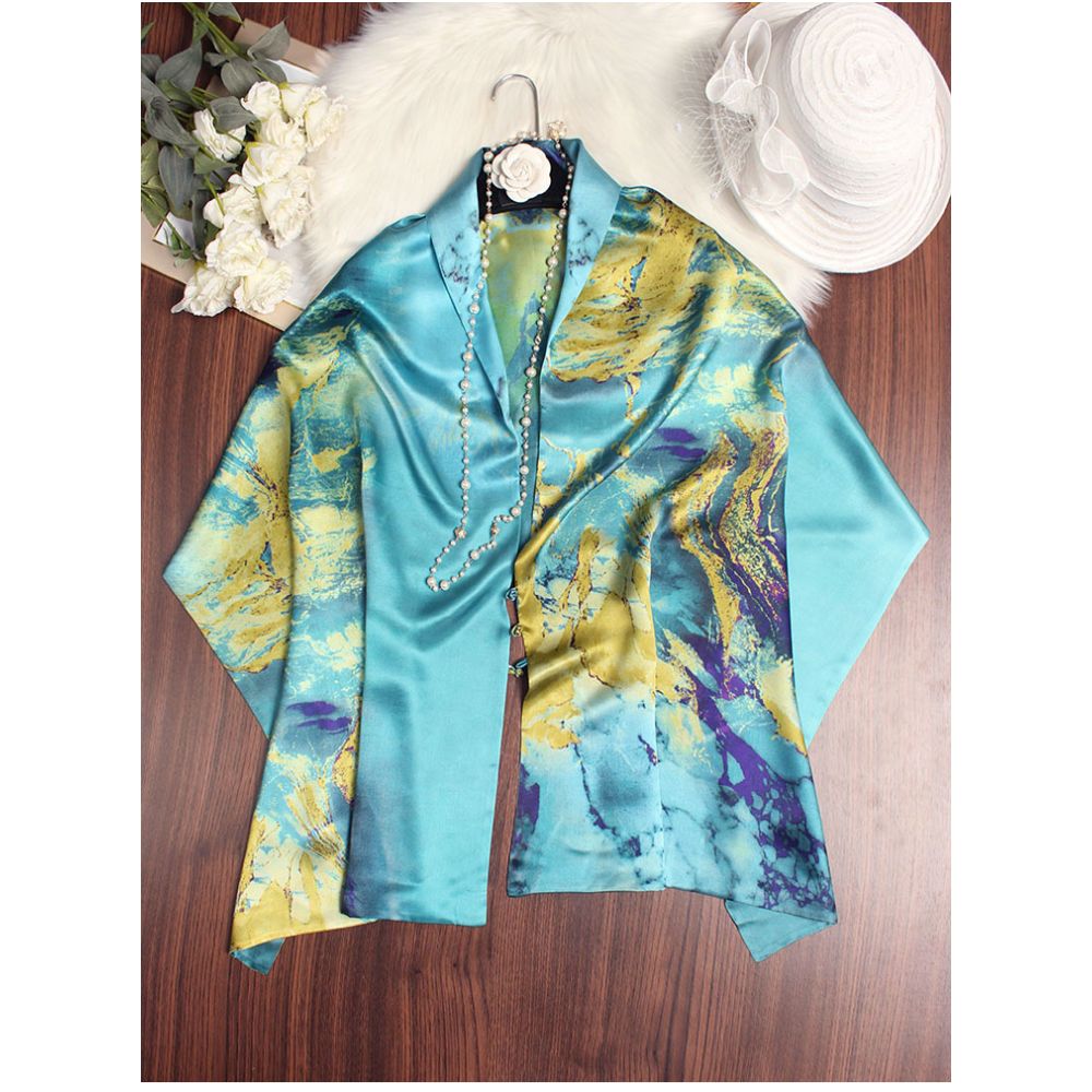Magnolia pattern mulberry silk double layer scarf for women Summer long silk shawl Business all match Morandi color image 10