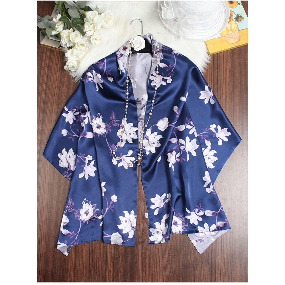 Magnolia pattern mulberry silk double layer scarf for women Summer long silk shawl Business all match Morandi color image 18