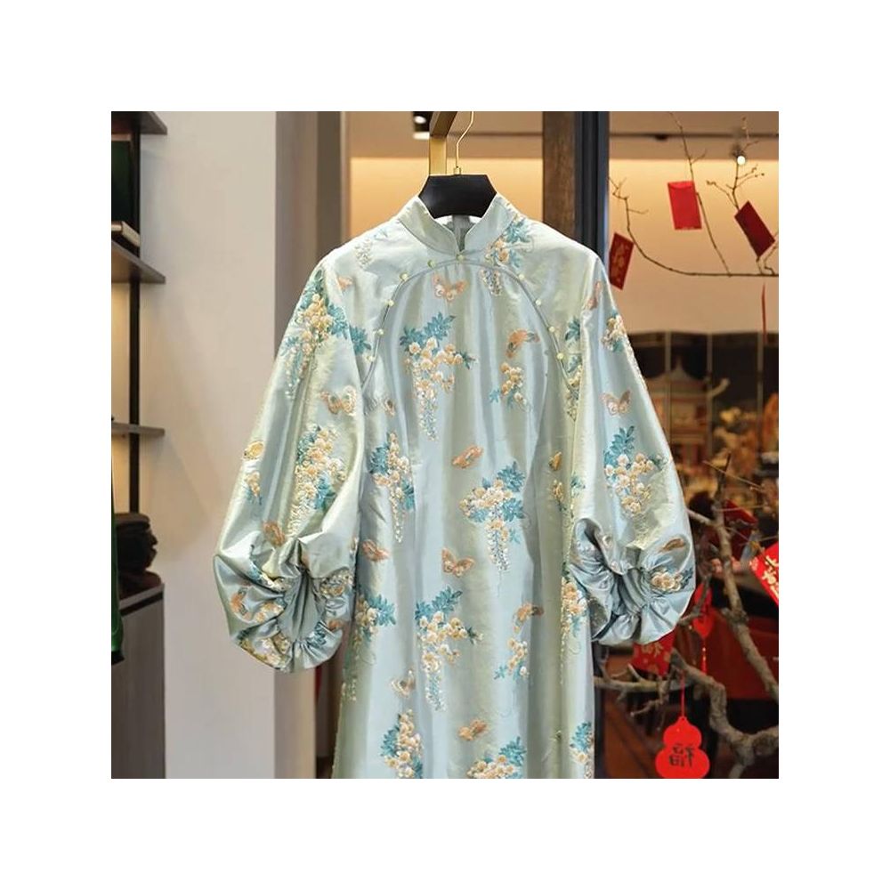 2025 Spring New Chinese Style Three quarter Sleeve Midi Skirt Women s Chic Jacquard Skirt Dress image 4