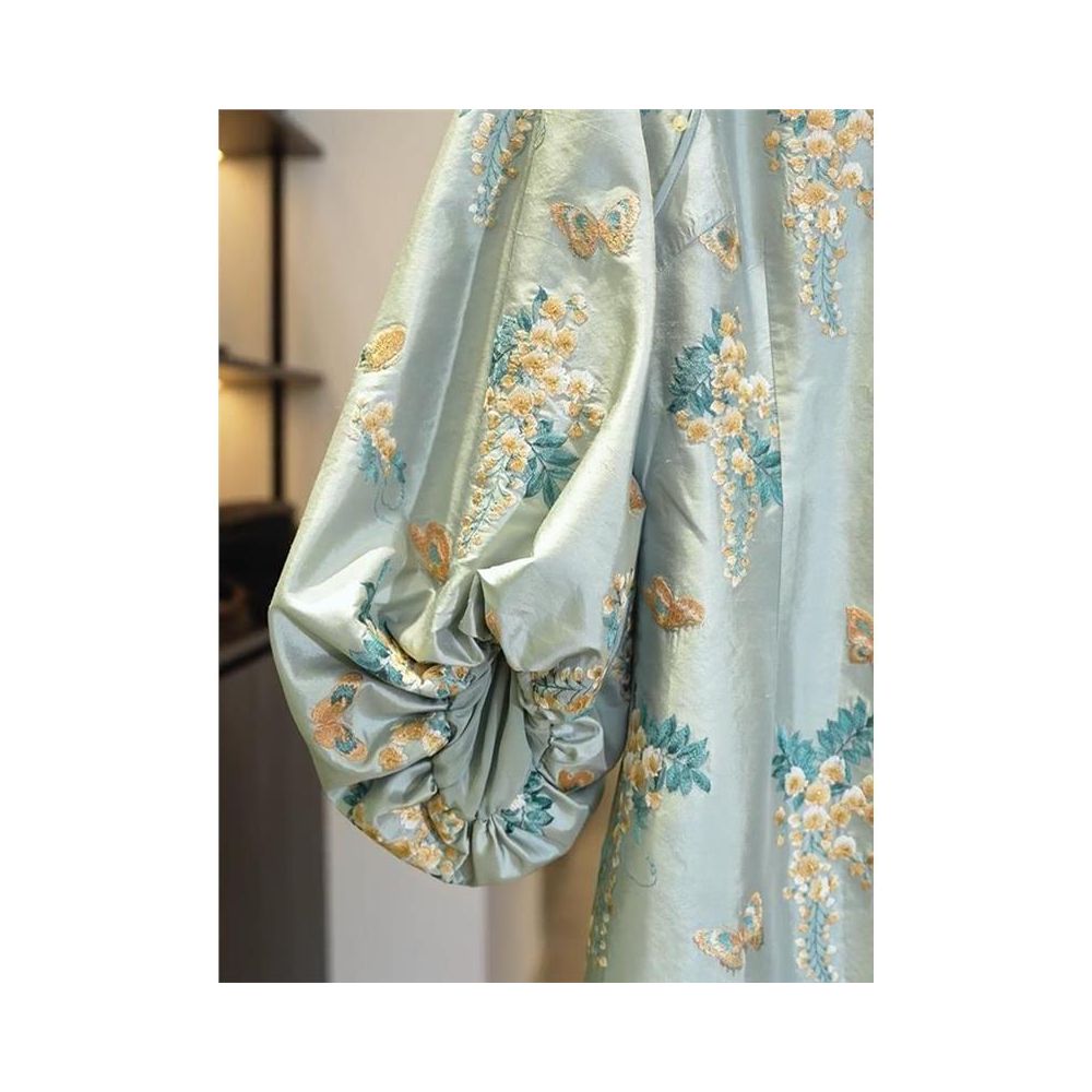 2025 Spring New Chinese Style Three quarter Sleeve Midi Skirt Women s Chic Jacquard Skirt Dress image 6