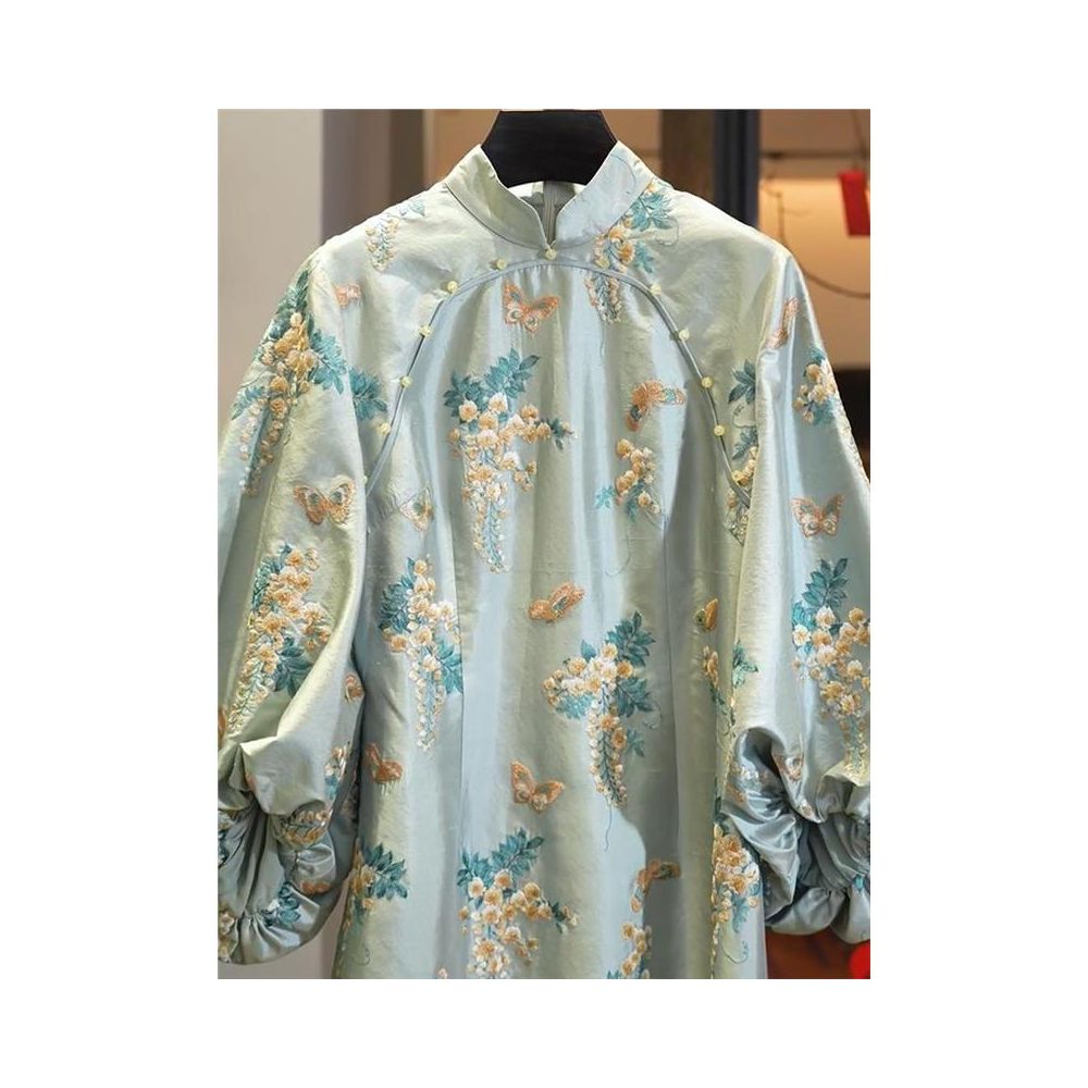 2025 Spring New Chinese Style Three quarter Sleeve Midi Skirt Women s Chic Jacquard Skirt Dress image 7
