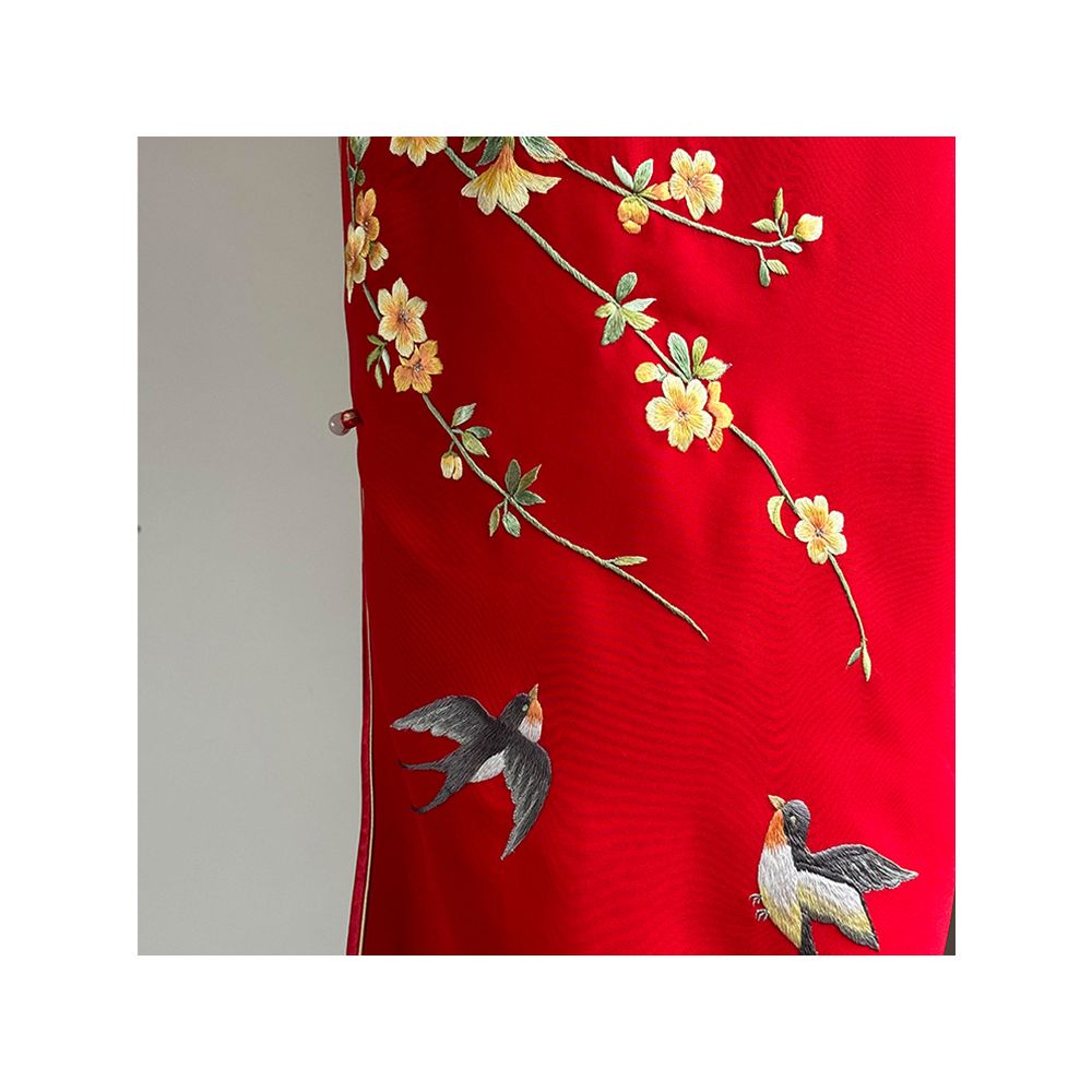New Chinese style improved cheongsam toast dress engagement dress skirt light luxury niche high end temperament red embroidered dress image 4