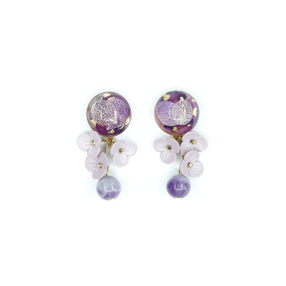 MiraFlora Original Design Amethyst Earrings Hydrangea Real Flower Petals Natural Stone Ear Clips Sterling Silver Stud Earrings image 5