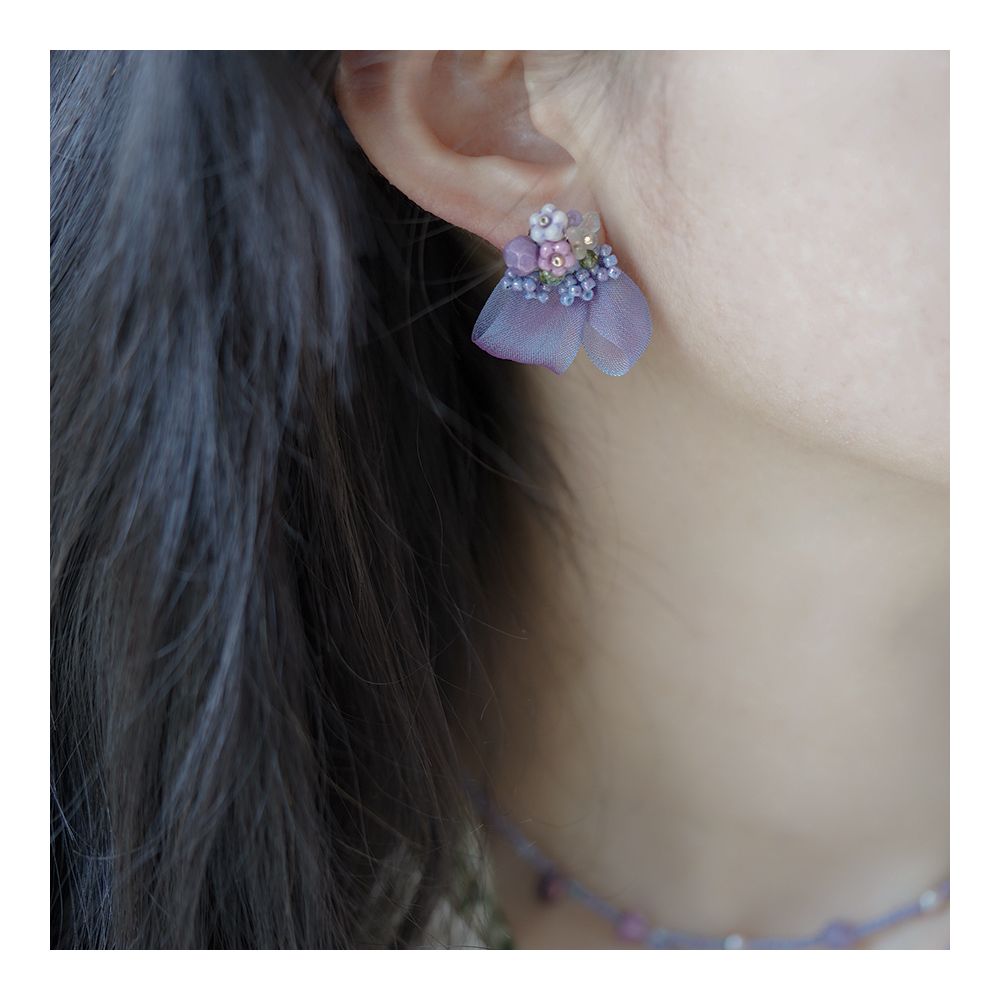 Mira Botanical Garden Endless Summer Original Czech beaded imported ribbon fantasy purple cute flower earrings image 2