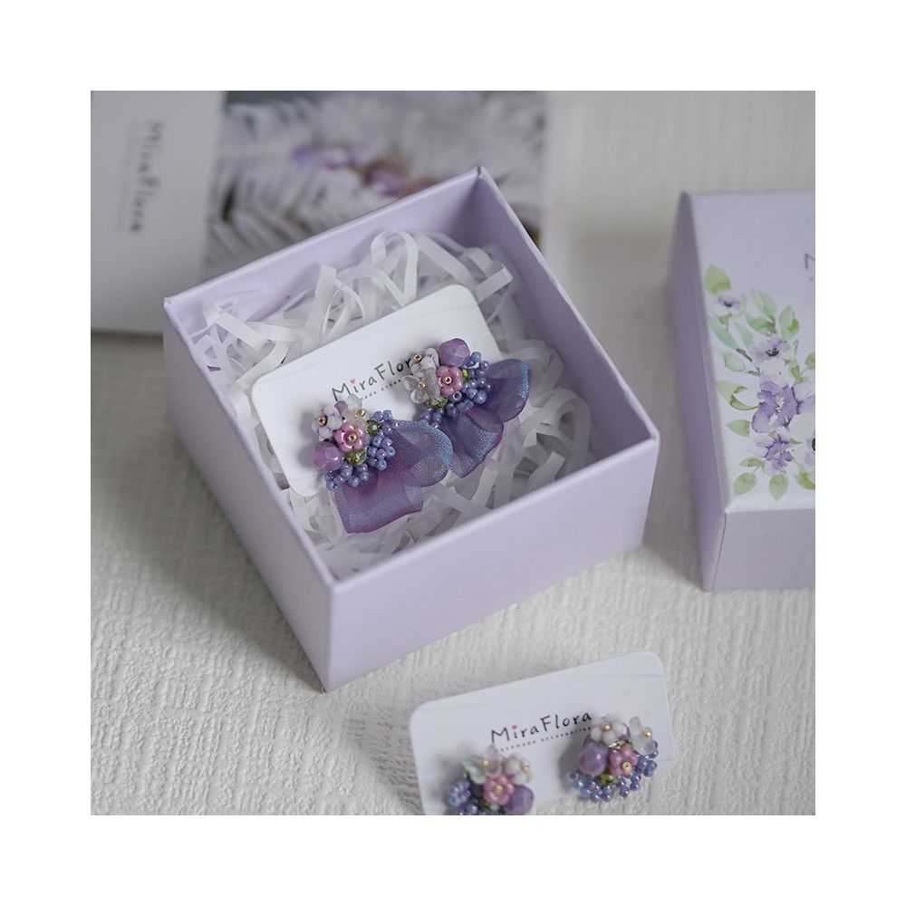 Mira Botanical Garden Endless Summer Original Czech beaded imported ribbon fantasy purple cute flower earrings image 3