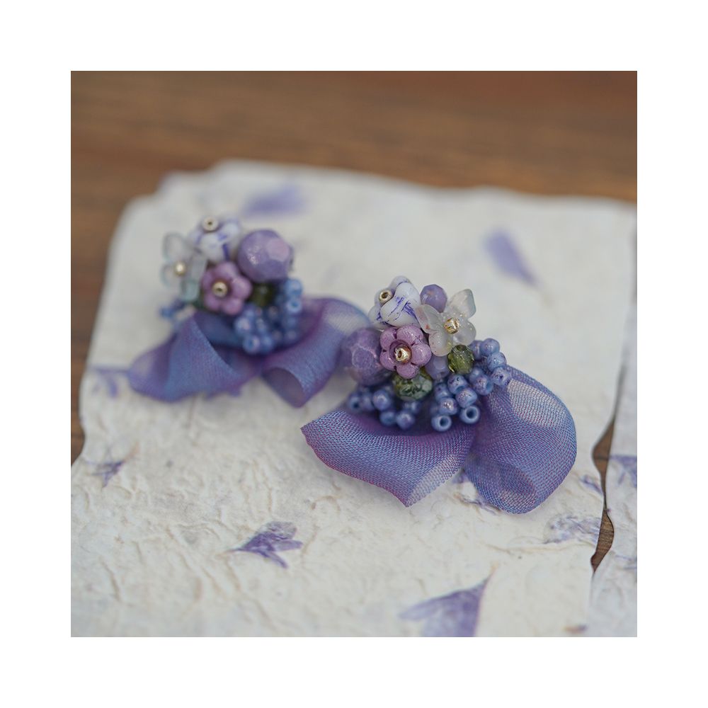Mira Botanical Garden Endless Summer Original Czech beaded imported ribbon fantasy purple cute flower earrings image 4