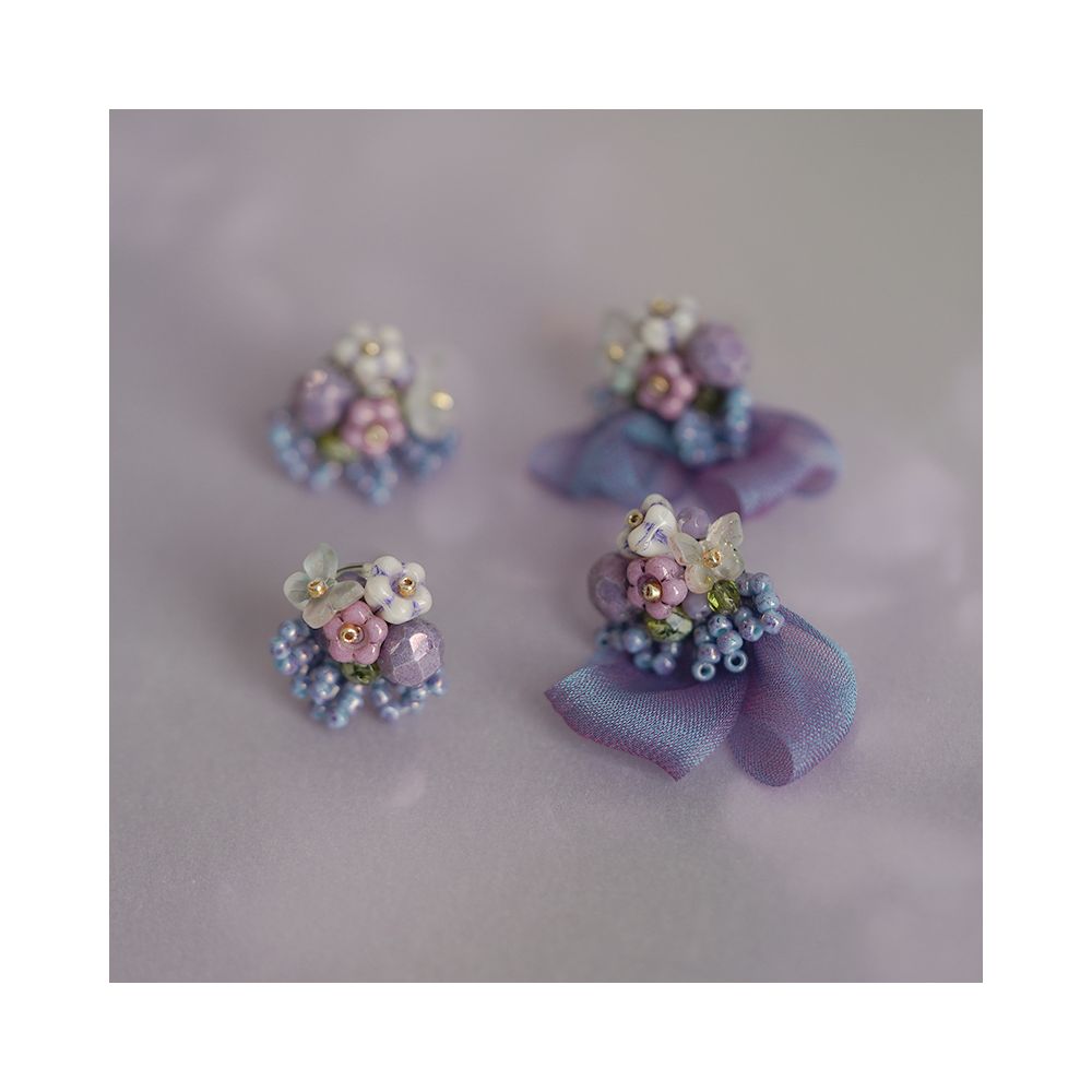 Mira Botanical Garden Endless Summer Original Czech beaded imported ribbon fantasy purple cute flower earrings image 0