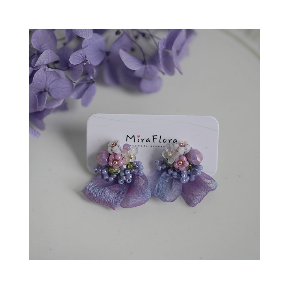 Mira Botanical Garden Endless Summer Original Czech beaded imported ribbon fantasy purple cute flower earrings image 6
