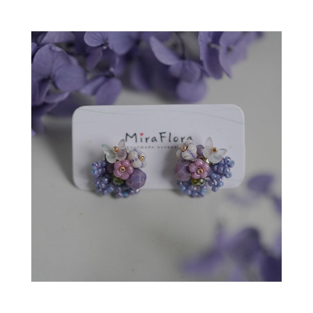 Mira Botanical Garden Endless Summer Original Czech beaded imported ribbon fantasy purple cute flower earrings image 9