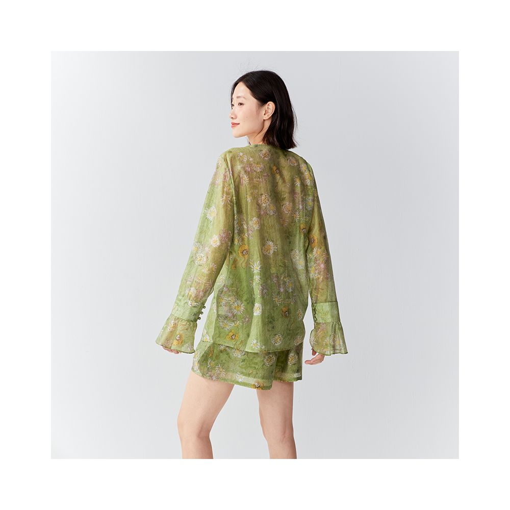 OPOF Tencel shirt women s loose shorts suit oil painting print lace up slim design 2024 spring and summer new products image 7