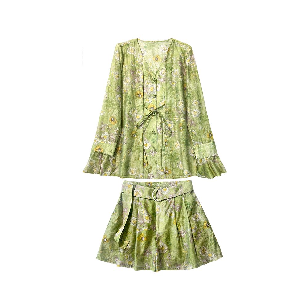 OPOF Tencel shirt women s loose shorts suit oil painting print lace up slim design 2024 spring and summer new products image 10