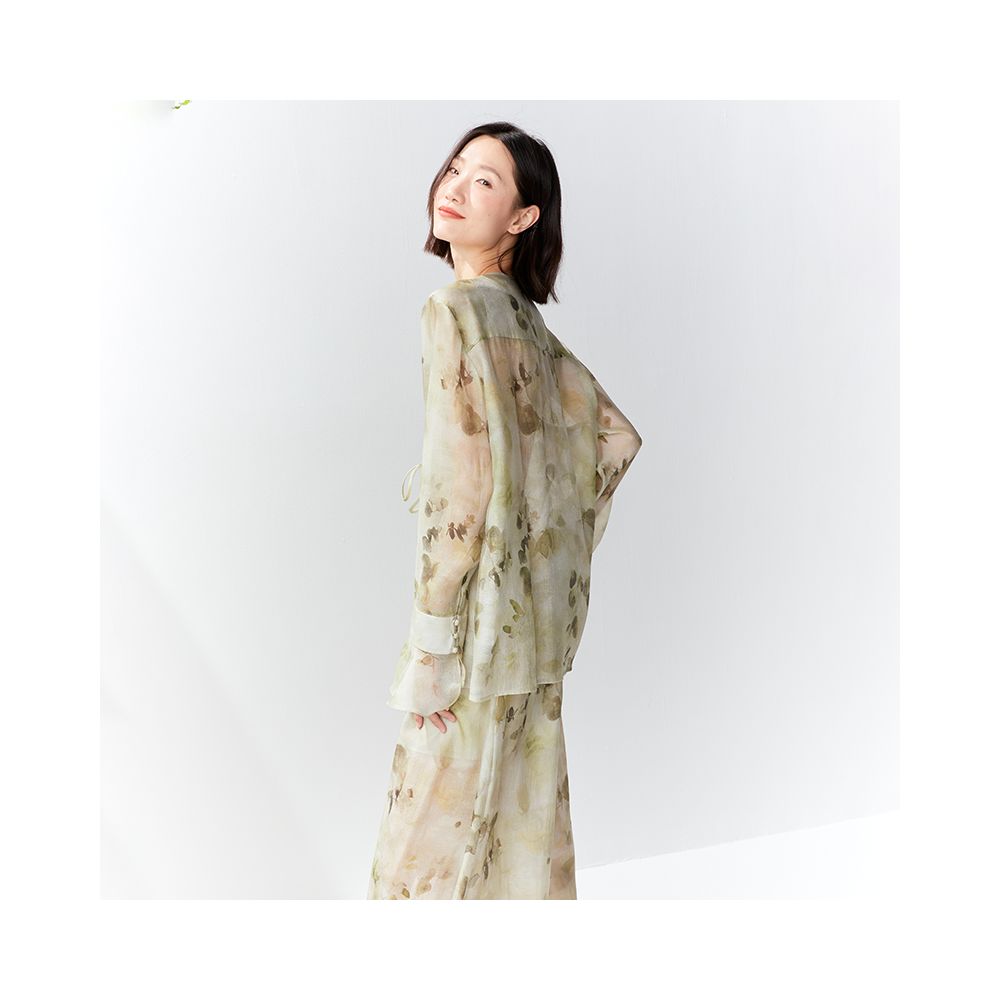 OPOF s new Chinese style printed shirt and wide leg pants set has a niche and refreshing design for vacation in spring and summer 2024 image 4