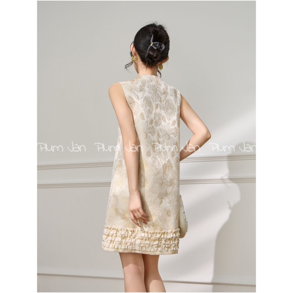 Plum Jan Early Autumn Fashion Wear Sleeveless Tank Top New Chinese style Buckle Jacquard Light Luxury Straight Tube Dress for Women image 4
