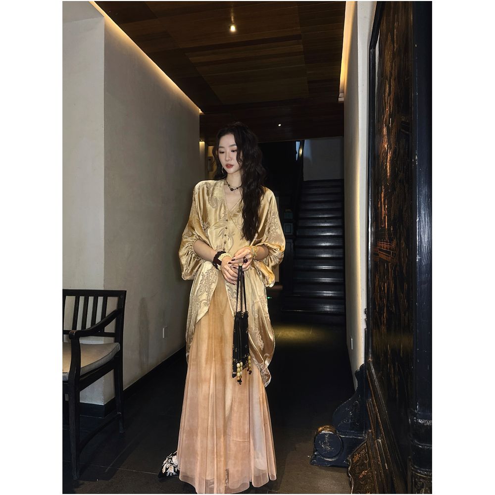 Sanji Black Flower Sleepless Chinese Style Practice Dyeing Burning Flower Autumn Fashion Dress New Chinese Banquet Long Dress image 9