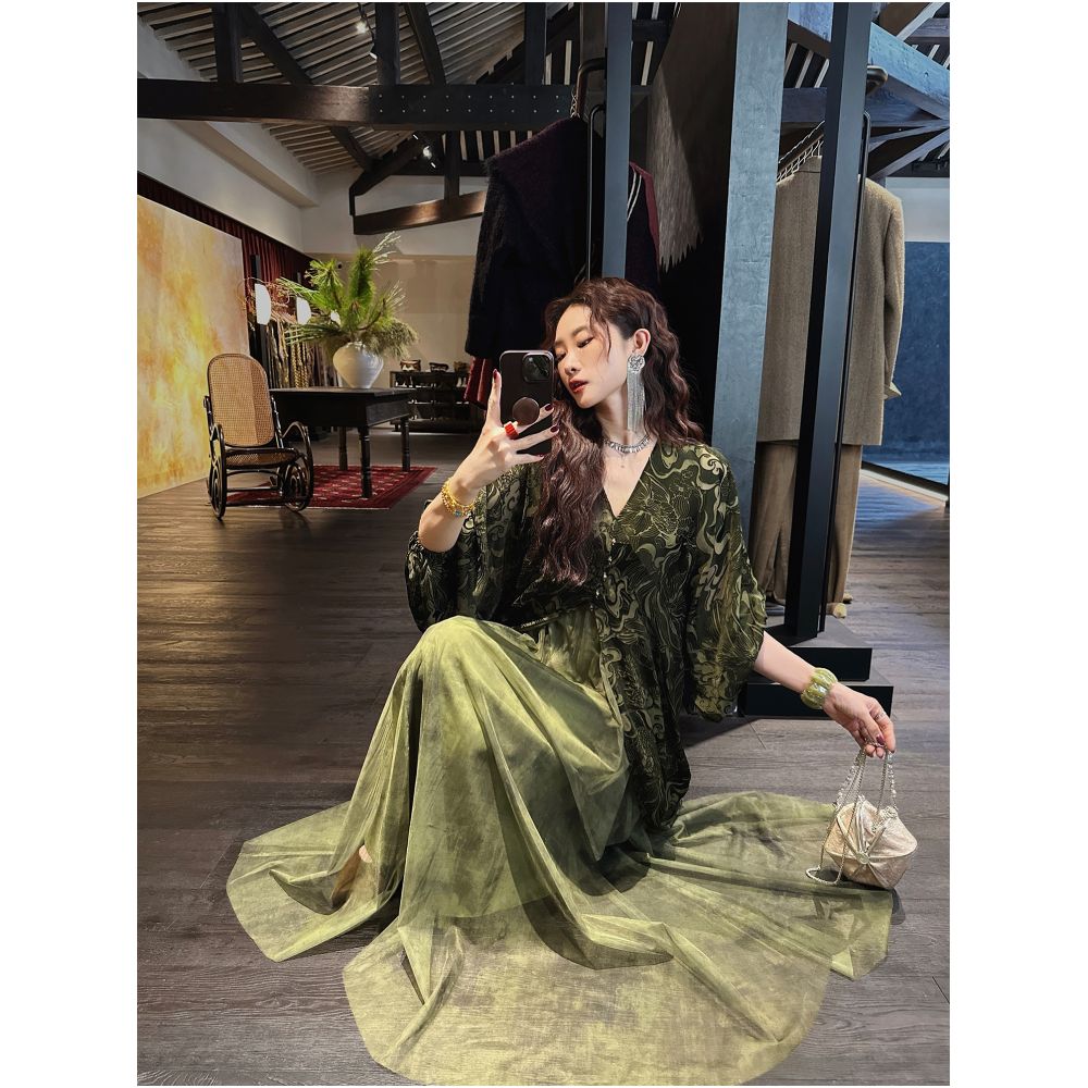 Sanji Black Flower Sleepless Chinese Style Practice Dyeing Burning Flower Autumn Fashion Dress New Chinese Banquet Long Dress image 16