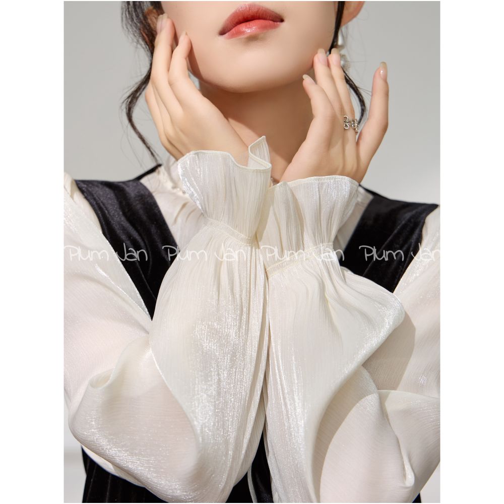Plum Jan Light luxury fake two piece dress formal occasion wear French puff sleeve velvet temperament long dress image 0