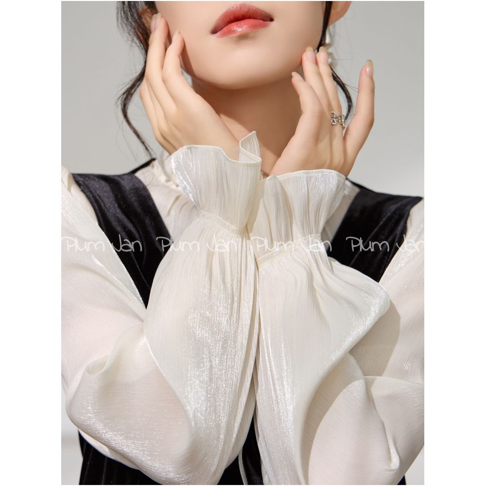 Plum Jan Light luxury fake two piece dress formal occasion wear French puff sleeve velvet temperament long dress image 7