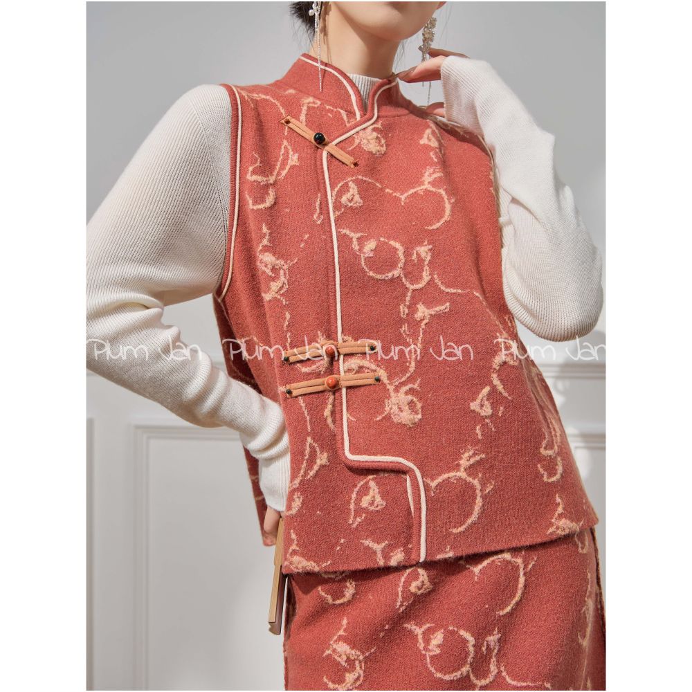 Plum Jan New Chinese style Chinese style suit for late autumn wear with a sense of luxury 2025 new pink vest skirt image 2