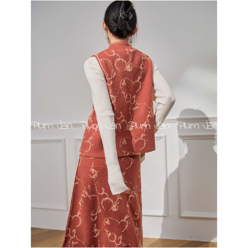 Plum Jan New Chinese style Chinese style suit for late autumn wear with a sense of luxury 2025 new pink vest skirt image 4