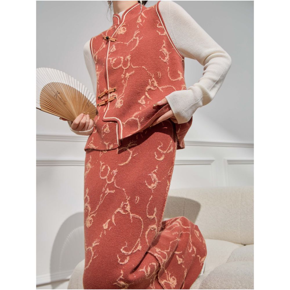 Plum Jan New Chinese style Chinese style suit for late autumn wear with a sense of luxury 2025 new pink vest skirt image 5