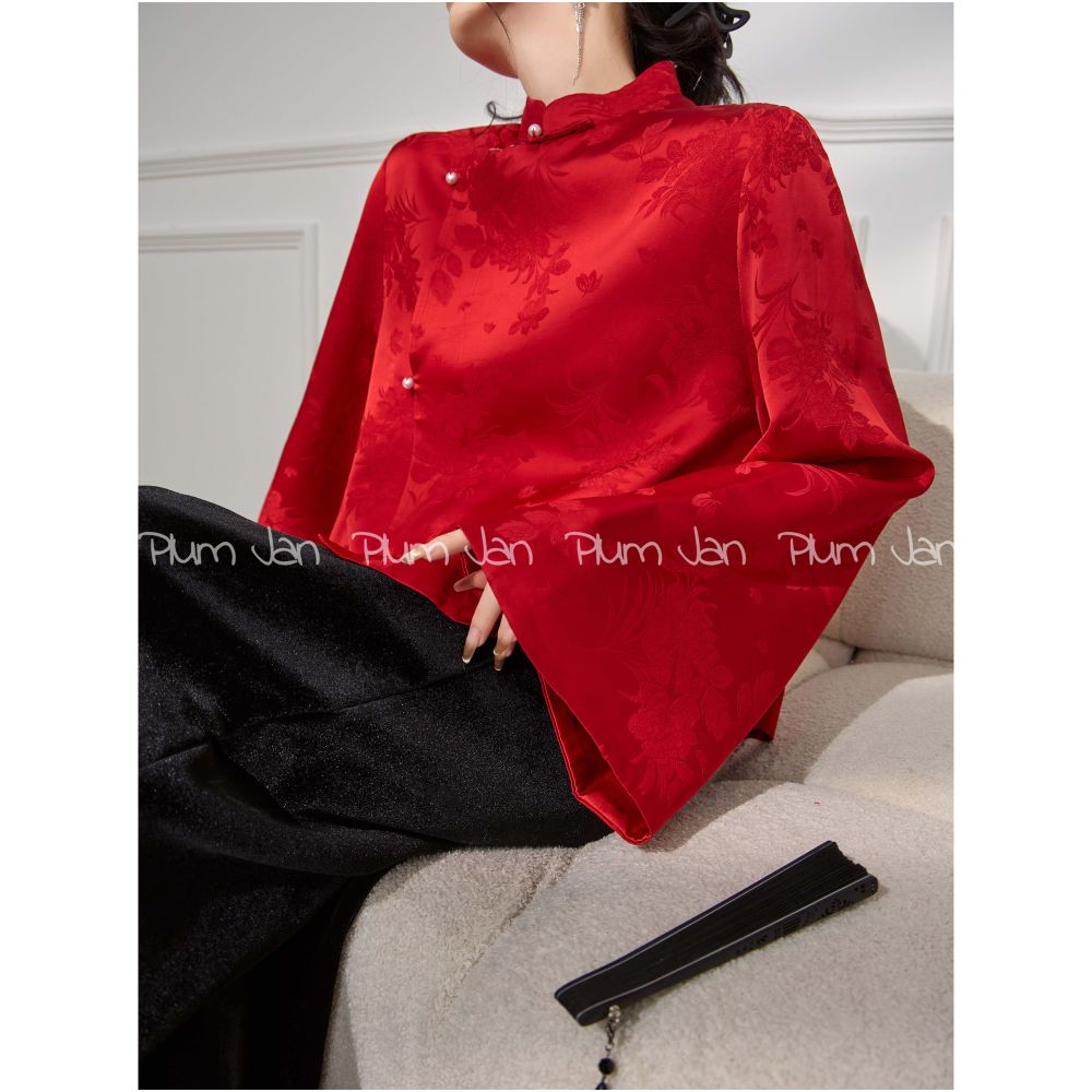 Plum Jan Unique and super beautiful red new Chinese style shirt women s engagement dress popular autumn and winter top image 2
