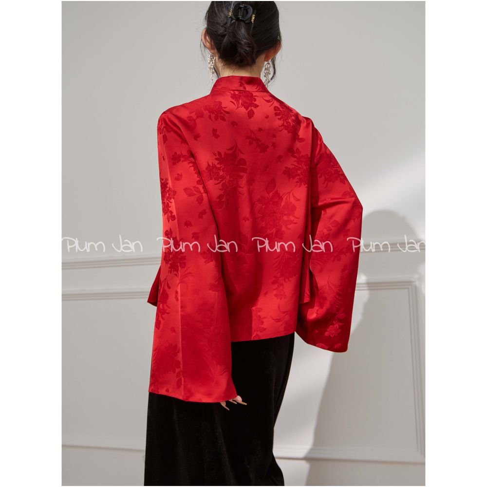 Plum Jan Unique and super beautiful red new Chinese style shirt women s engagement dress popular autumn and winter top image 4