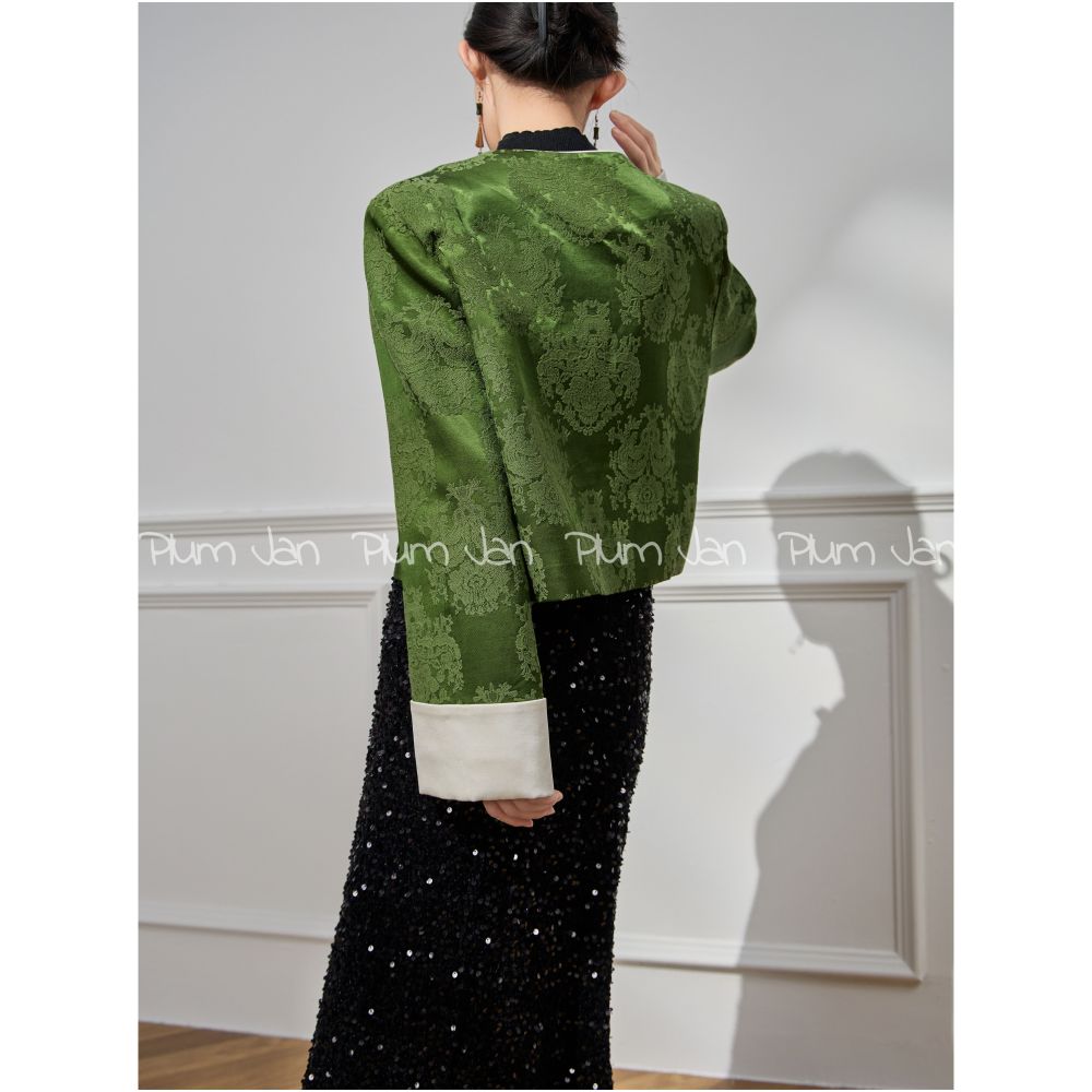 Plum Jan 2025 super hot suit unique and beautiful green new Chinese style two piece suit for women image 4