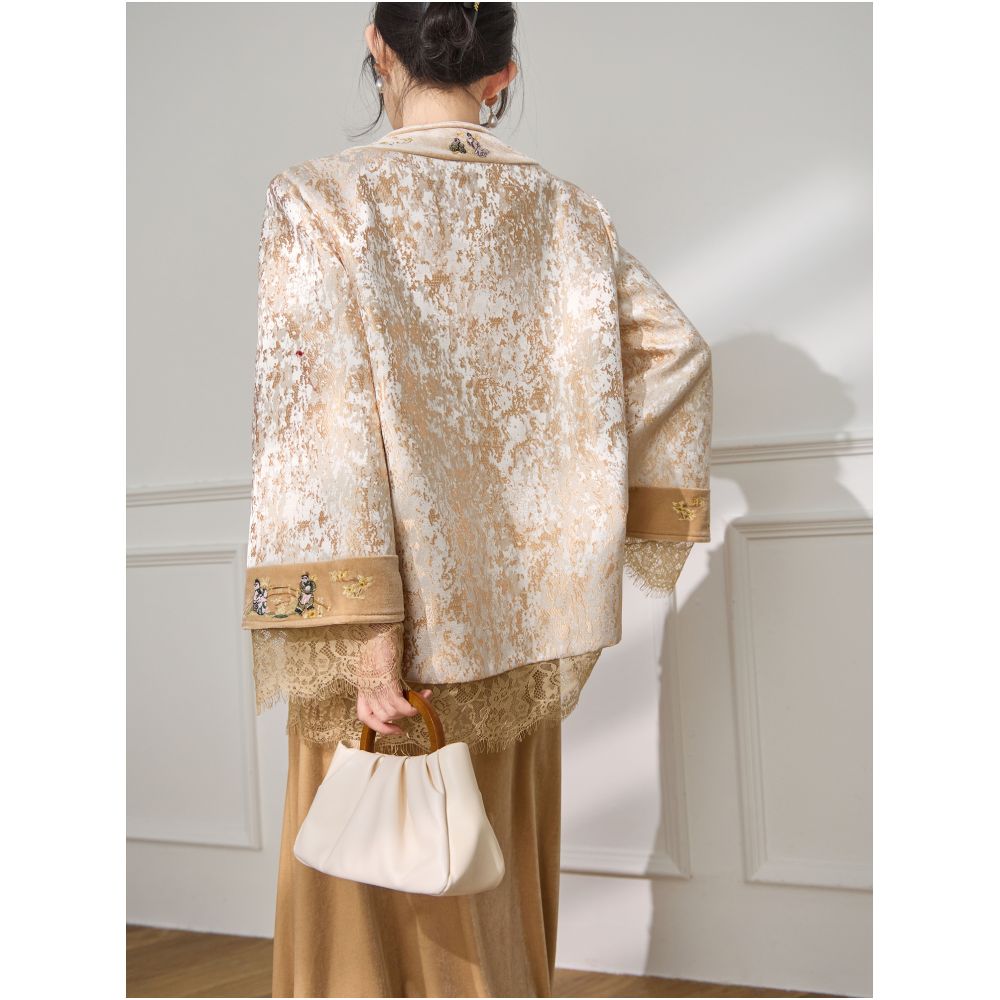 Plum Jan Early Autumn New Style Lace Hollow Splicing New Chinese Short Coat Half Skirt Set for Women image 1