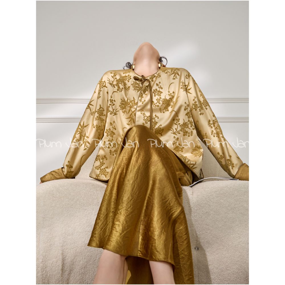 Plum Jan 2025 New Chinese Style Jacquard Temperament Splicing Button Top Women s Formal Occasion Jacket image 2