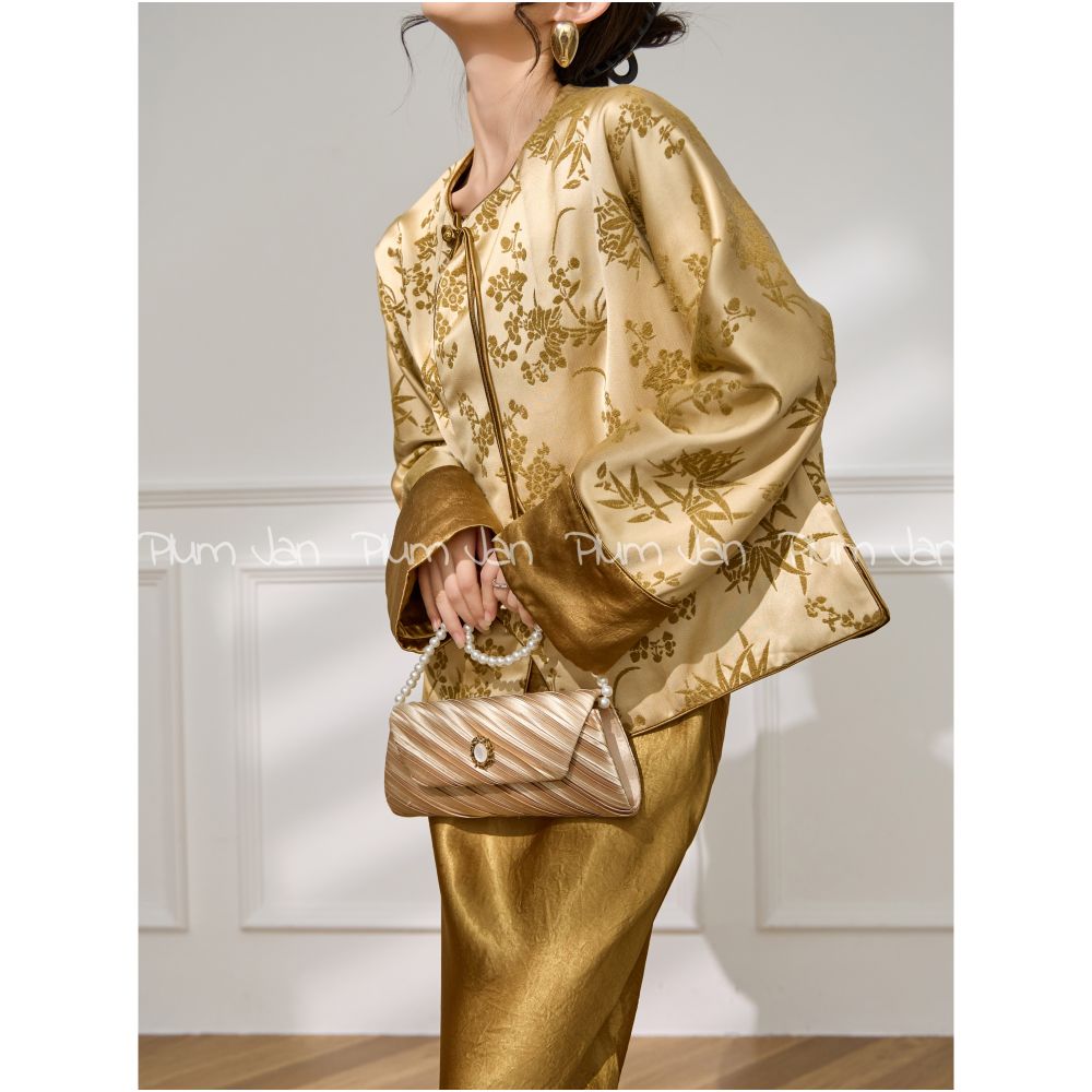 Plum Jan 2025 New Chinese Style Jacquard Temperament Splicing Button Top Women s Formal Occasion Jacket image 3