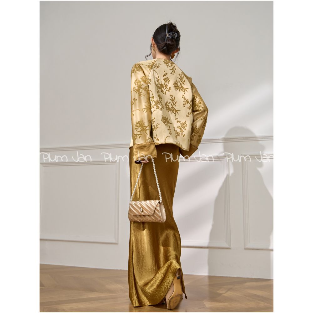 Plum Jan 2025 New Chinese Style Jacquard Temperament Splicing Button Top Women s Formal Occasion Jacket image 4
