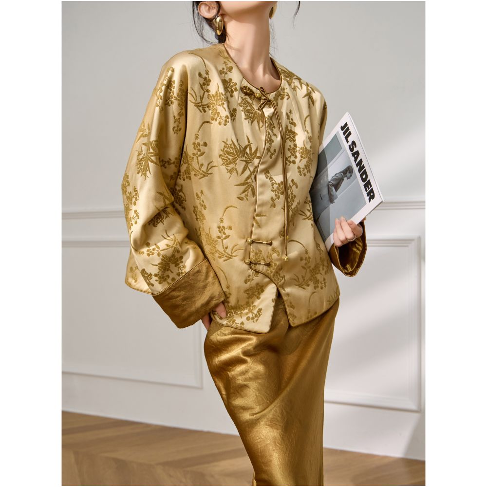 Plum Jan 2025 New Chinese Style Jacquard Temperament Splicing Button Top Women s Formal Occasion Jacket image 5