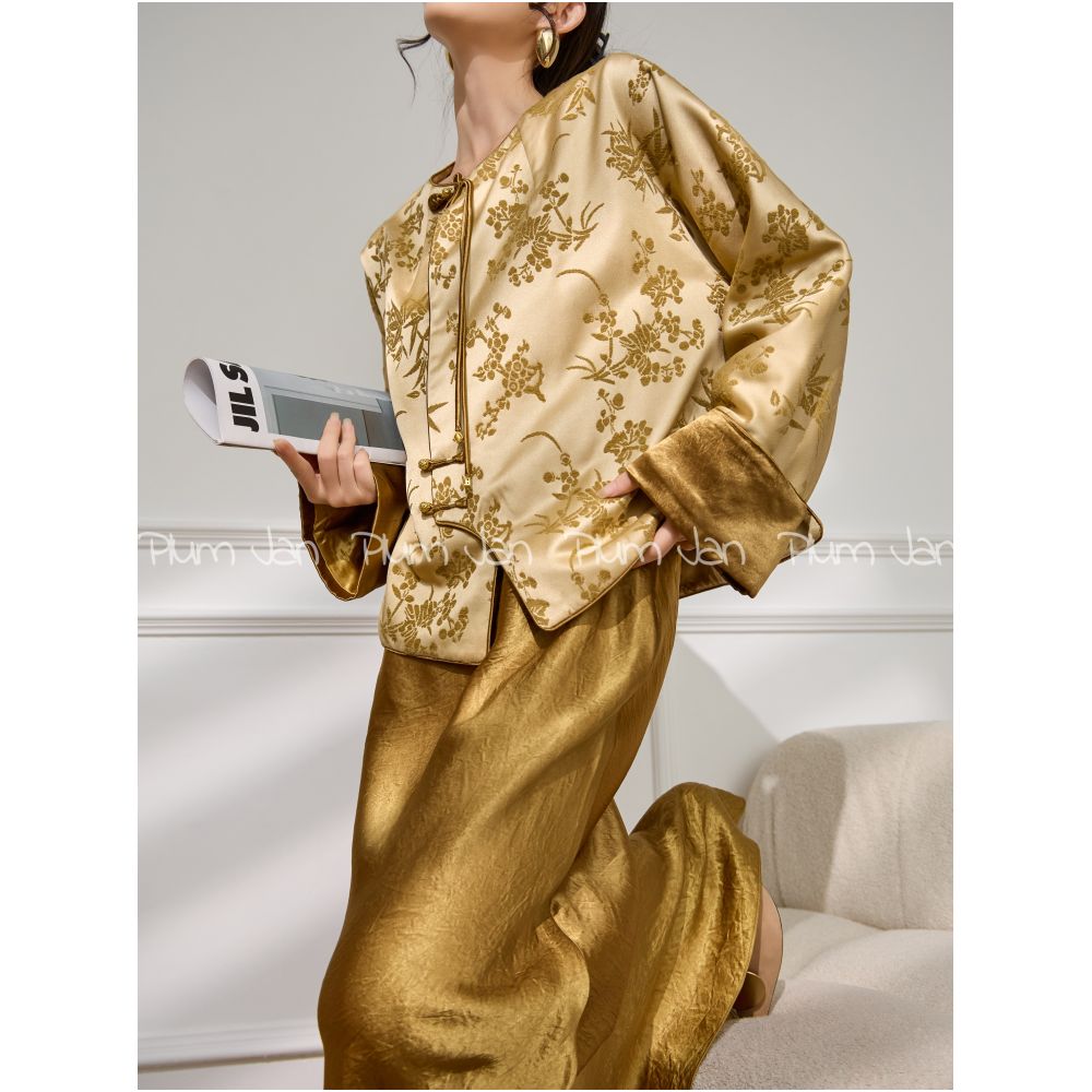 Plum Jan 2025 New Chinese Style Jacquard Temperament Splicing Button Top Women s Formal Occasion Jacket image 6