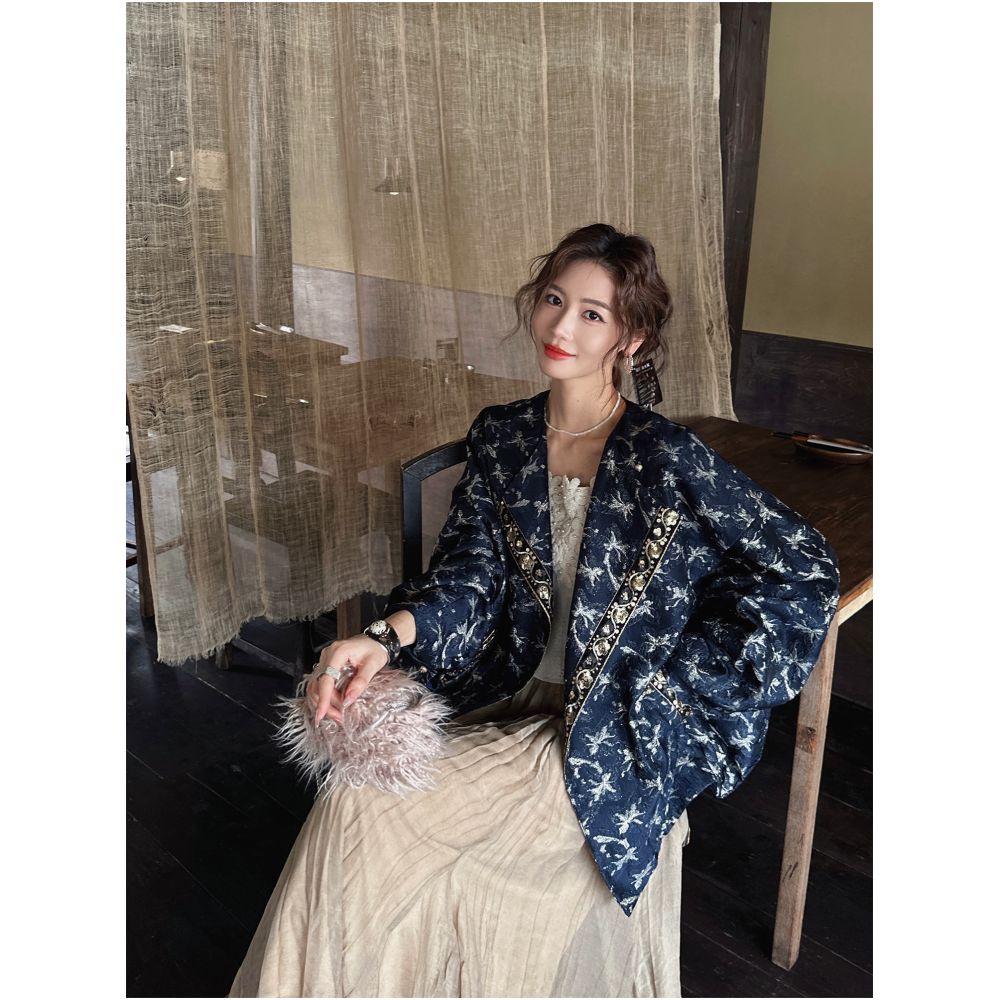 Sanji Black Flower Nianqingci New Chinese style woven gold wire baseball jacket national style early autumn jacket female unique and beautiful image 23