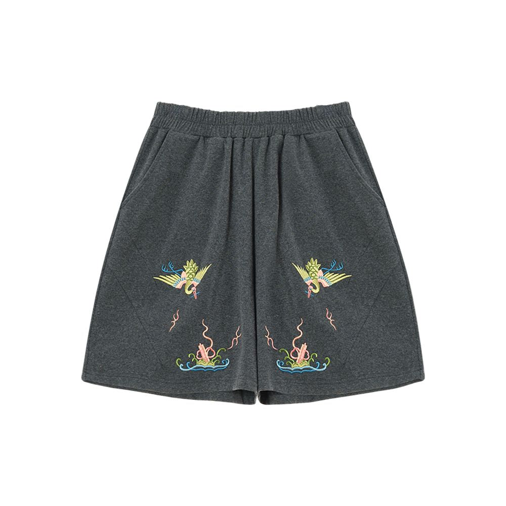 Original by Su Luo SOLO White Dragon Summer China Chic Embroidery Loose Top Casual Shorts Sportsuit image 13