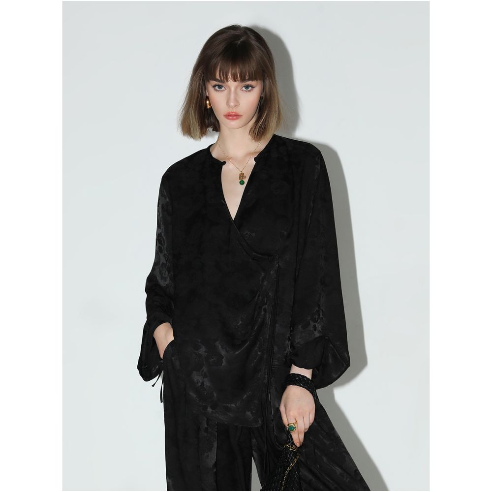 COCOBELLA New Chinese Style Jacquard Satin Shirt for Women Early Autumn Off Front Button Down Top SR3061B 4 image 9