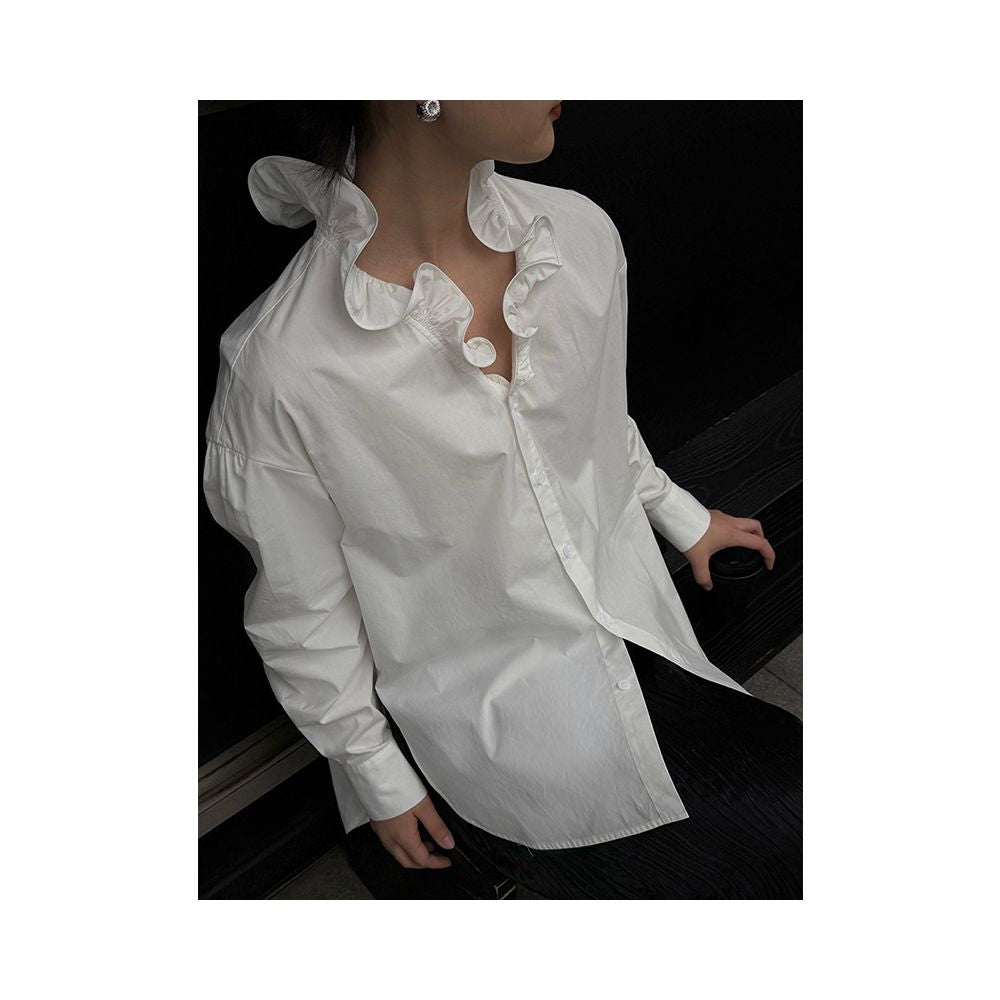 X Rose French style mature and sophisticated ruffled trim shirt new niche loose fitting fashionable base layer top for women image 9