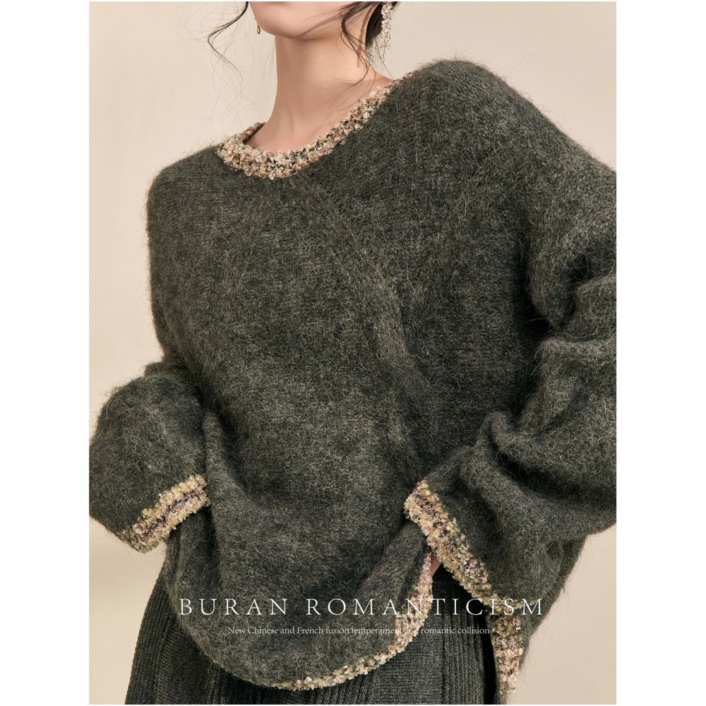 2025 Spring Grey Sweater Women s Autumn Winter Hoodie French Retro Gentle Lazy Style High End Feeling Super Beautiful Knitted Sweater image 8