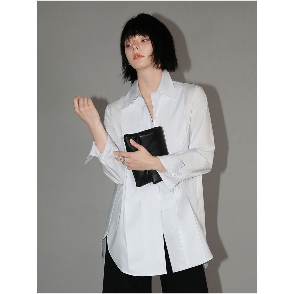 3 pieces 50 off COCOBELLA new Chinese style three dimensional organ pleated pure cotton white shirt women s front shoulder shirt SR133 image 7