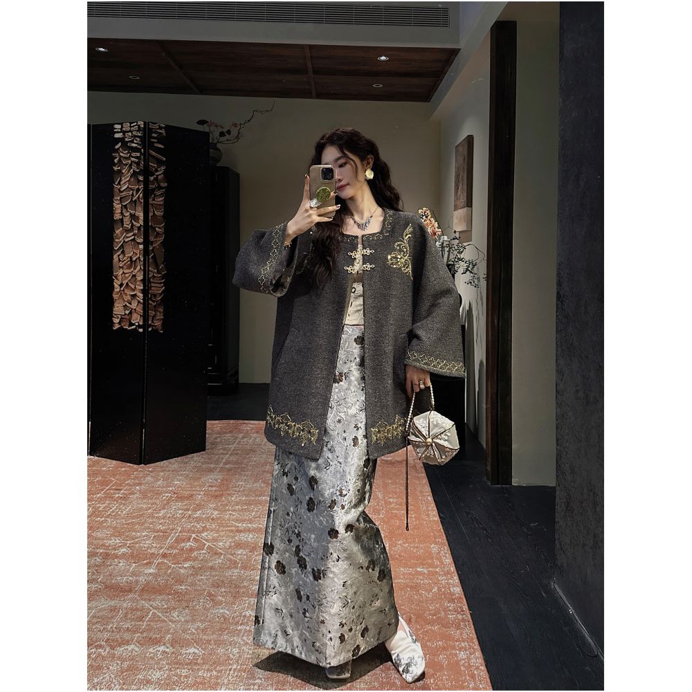 Sanji Black Flower Condensed Color 2025 New Giant Beautiful Song Brocade Weaving Jacquard One Step Autumn Skirt image 14