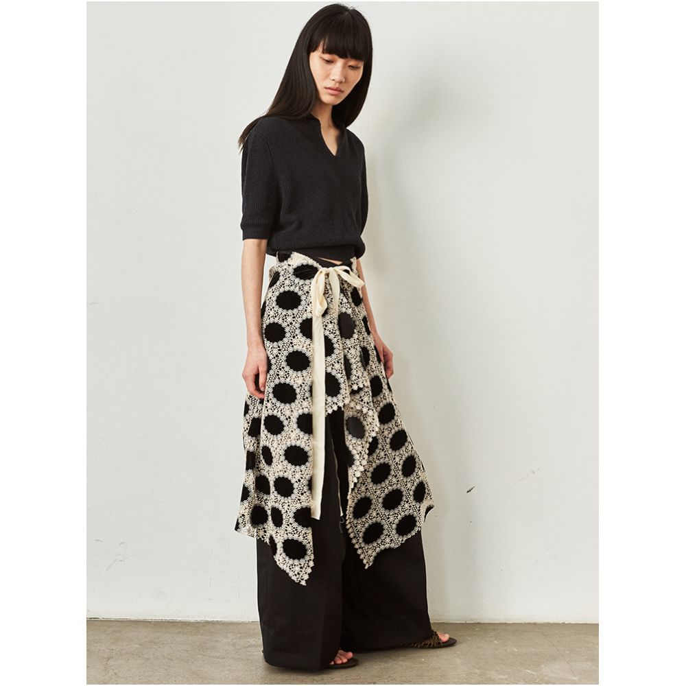 SAME FLOW Lv Ying s lace polka dot half body apron cover shirt layered with a fart curtain comfortable half body skirt women s autumn image 4