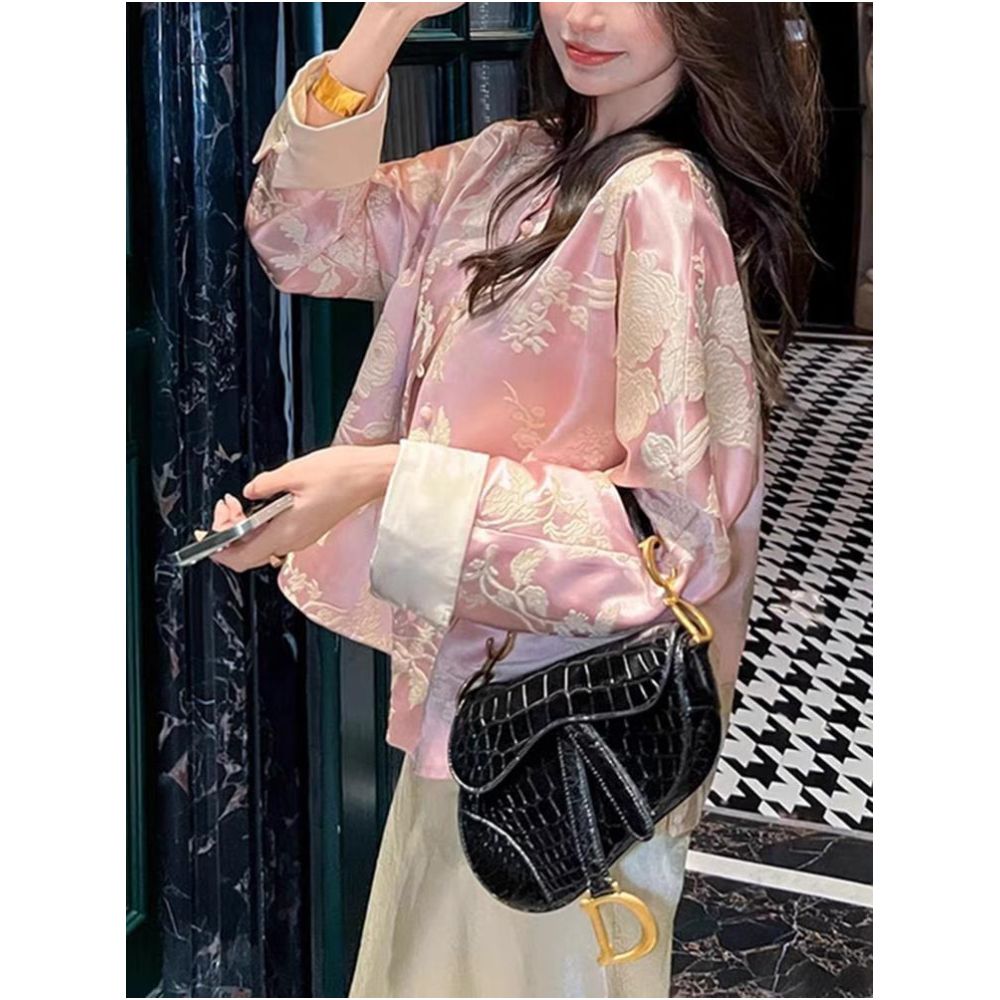 New Chinese style outerwear for women 2025 new spring and autumn round neck short design improved Tang style national style buckle acetate satin top image 4