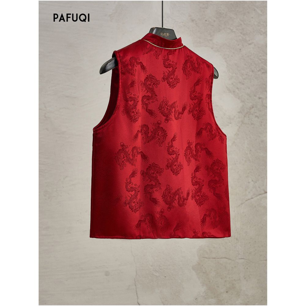 Improved Chinese style women s clothing 2025 new winter stand up collar jacquard red layered vest vest vest vest jacket image 5
