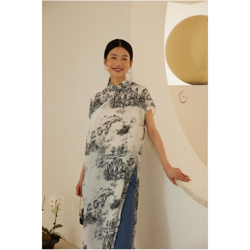 TAORAN New Chinese style Improved Cheongsam Skirt Summer Retro Chinese Style Young Style Ink Painting Dress Zen Tea Dress for Women image 5